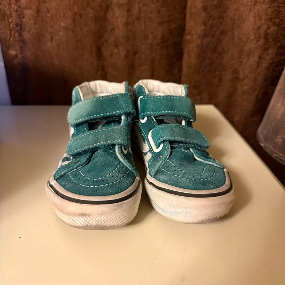 Vans Kids Teal and White Checkered Sneakers - Picture 2 of 5